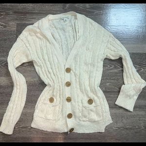 Banana Republic Button Down Cable Ivory Knit Cardigan with 2 Pockets Sz M